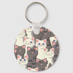 Chaveiro Padrão de gatos brancos e cinzas