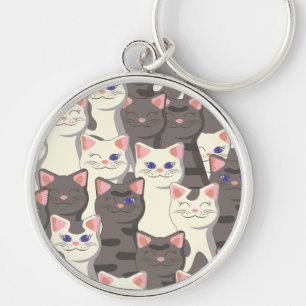 Chaveiro Padrão de gatos brancos e cinzas