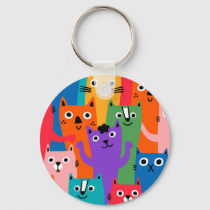 Chaveiro Padrão de gatos coloridos