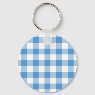 Chaveiro Padrão de Gingham Branco e Azul Claro
