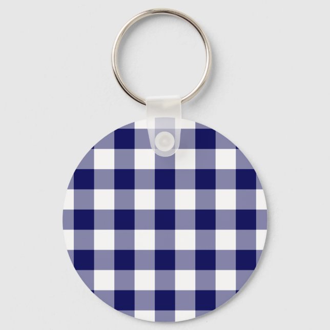 Chaveiro Padrão de Gingham Branco e marinho (Frente)