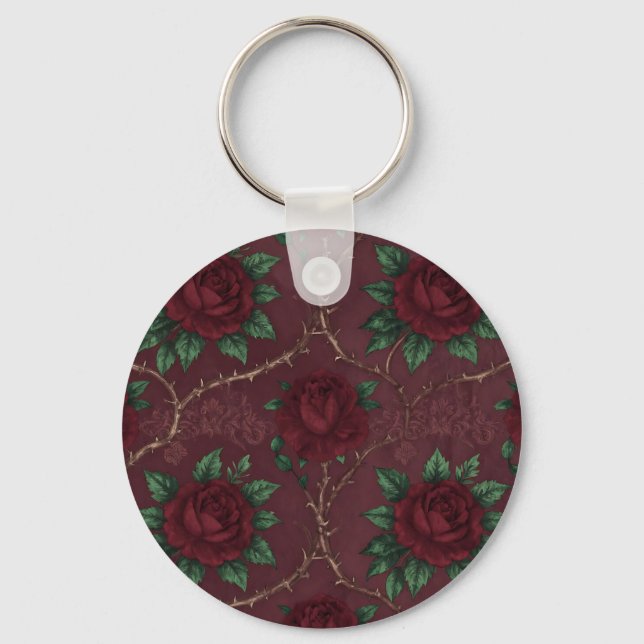 Chaveiro Padrão de Grinalda de Espinhos de Rosa Vermelha (Frente)