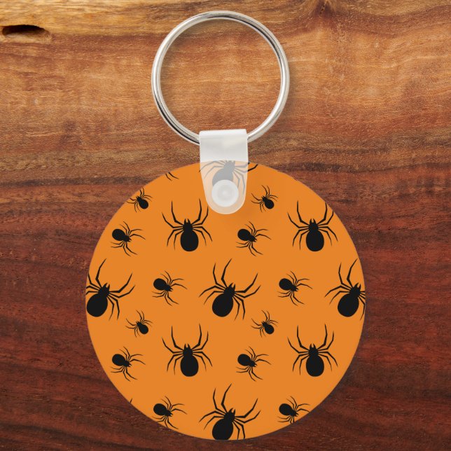 Chaveiro Padrão de Halloween de aranhas Preto e Laranja (Frente)