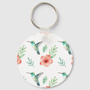 Chaveiro Padrão de Hibisco Beija-flor Turquesa