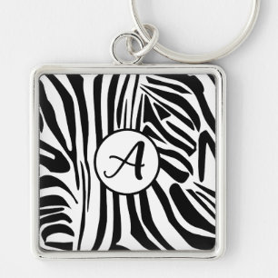Chaveiro Padrão de impressão de zebra preto e branco em neg