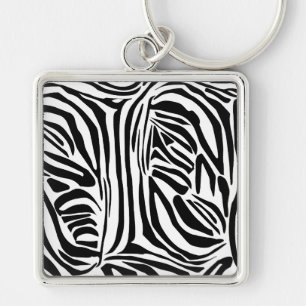 Chaveiro Padrão de Impressão de Zebra Preto e Branco Ousado