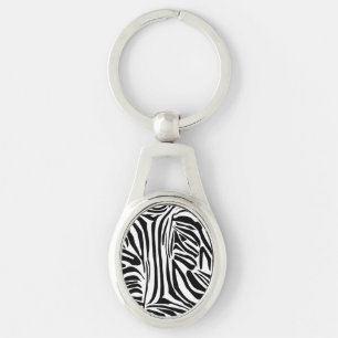 Chaveiro Padrão de Impressão de Zebra Preto e Branco Ousado