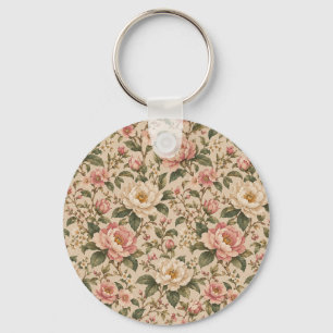 Chaveiro Padrão de Jardim de Peônia e Rosa Romântico Vintag