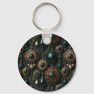 Chaveiro Padrão de Joias de Esmeralda e Pérola Vintage de L