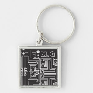 Chaveiro Padrão de Labirinto Preto e Branco Monogramado