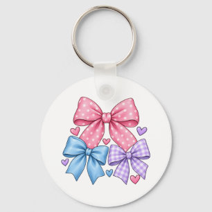 Chaveiro Padrão de Laço de Fita Fofo – Laço Rosa Azul e Rox