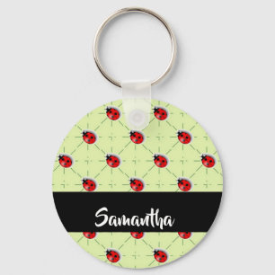Chaveiro Padrão de ladybugs de nome personalizado