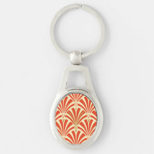 Chaveiro Padrão de leque Art Deco - laranja-mandarim