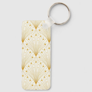 Chaveiro Padrão de leque Deco em dourado e branco