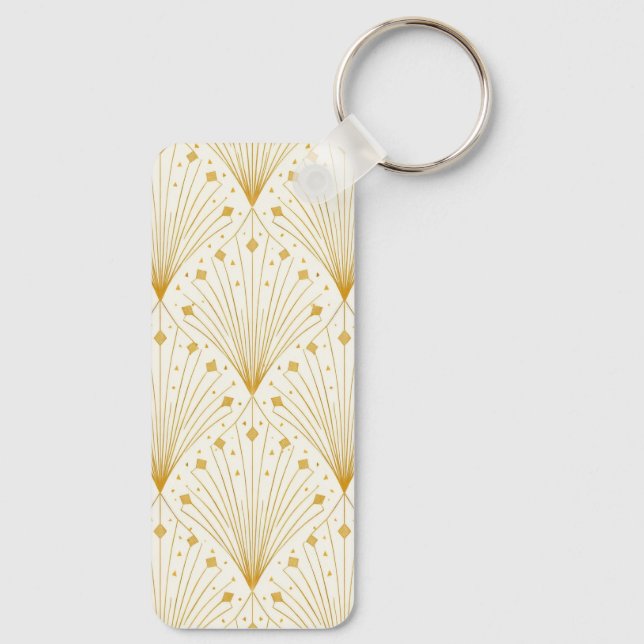Chaveiro Padrão de leque Deco em dourado e branco (Verso)