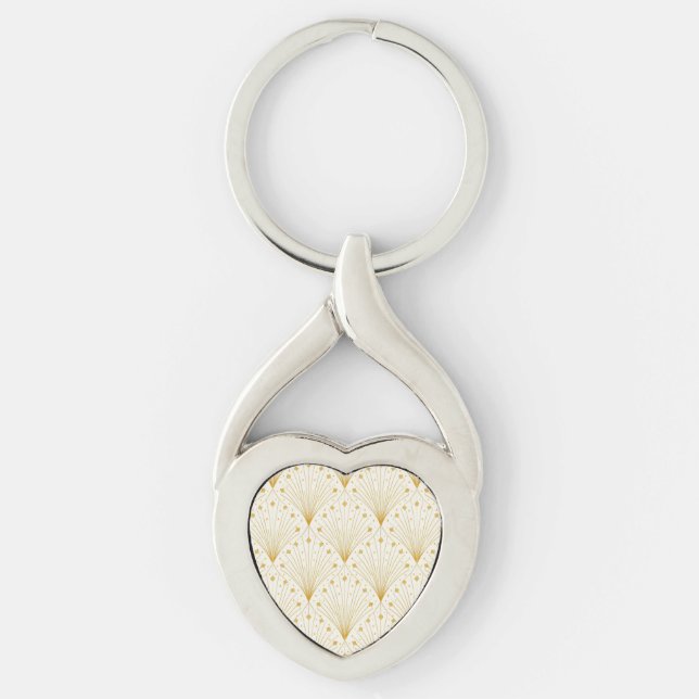 Chaveiro Padrão de leque Deco em dourado e branco (Frente)
