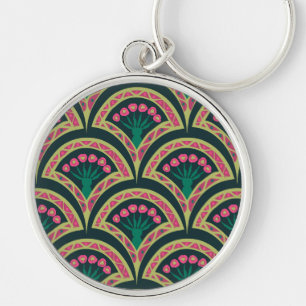 Chaveiro Padrão de leque floral rosa e verde