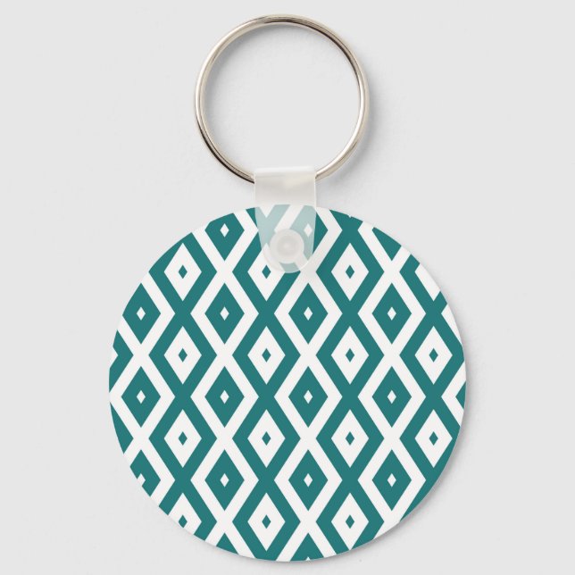 Chaveiro Padrão de losango branco e teal (Frente)