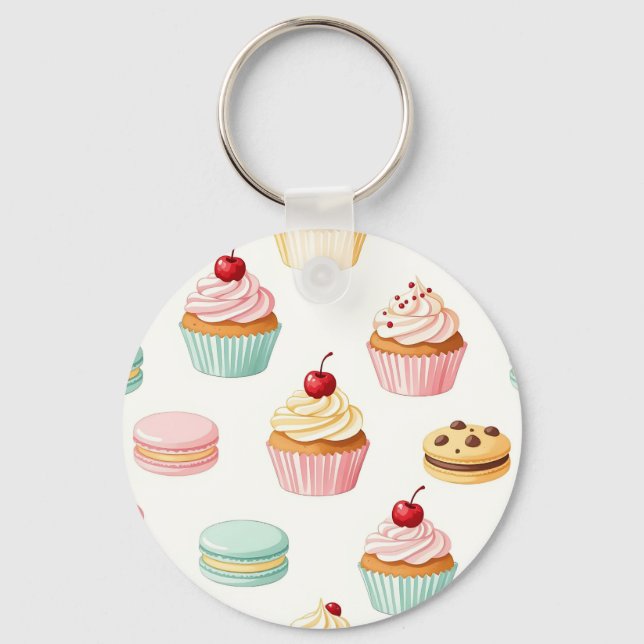 Chaveiro Padrão de Macaron de Cupcake Doce (Frente)