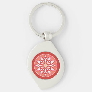 Chaveiro Padrão de Mandala em rosa-coral, burgundy e branco