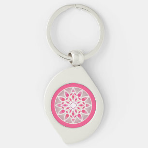 Chaveiro padrão de mandala em rosa fúcsia, branco e cinza