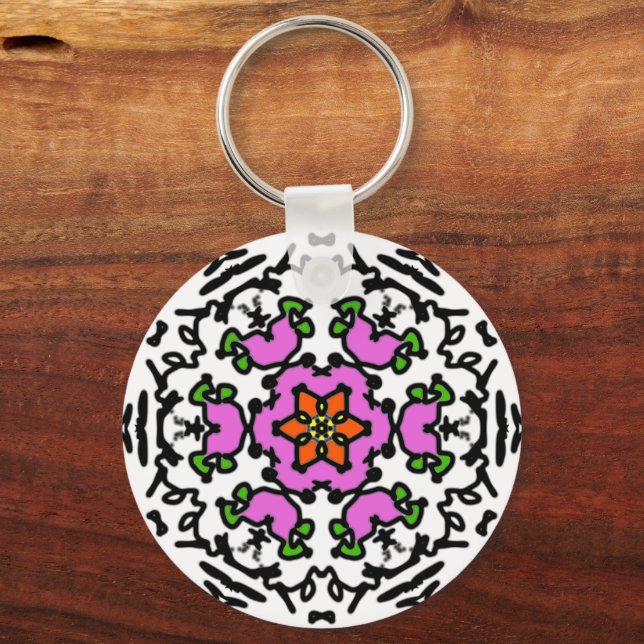 Chaveiro Padrão de Mandala Floral (Frente)