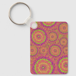 Chaveiro Padrão de Mandala Neon Psicodélico em Espiral