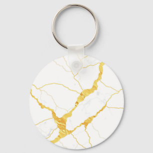 Chaveiro Padrão de Mármore Branco com Veias Douradas