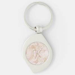 Chaveiro Padrão de mármore rosa e branco com brilho dourado