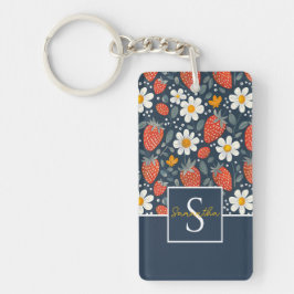Chaveiro Padrão de Morango Personalizado Bonito