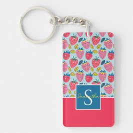 Chaveiro Padrão de Morango Personalizado Bonito