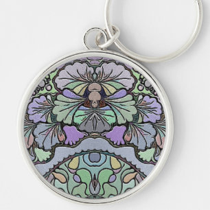 Chaveiro Padrão de mosaico de pansos abstrato púrpura flora