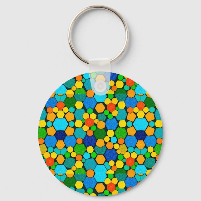Chaveiro Padrão de mosaico geométrico abstrato (Frente)