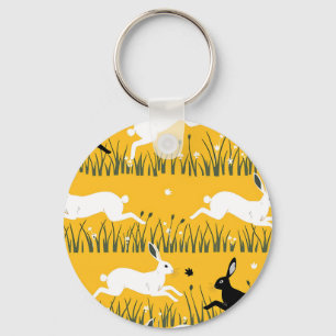 Chaveiro Padrão de Mostarda Meadow com Coelho Saltitante