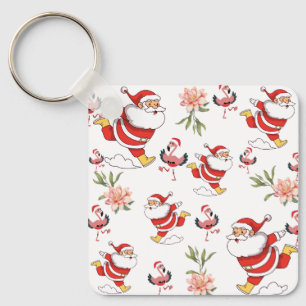 Chaveiro Padrão de Natal do Papai Noel Flamingo Tropical