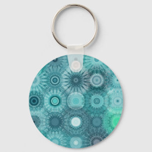 Chaveiro Padrão de Ornamentado Abstrato de Mandalas Azul