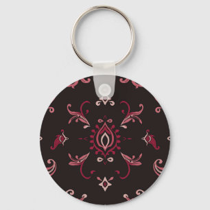 Chaveiro Padrão de Ornamento Floral Damasco Borgonha