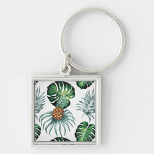 Chaveiro Padrão de Palmeira da Selva Tropical de Aquarela d