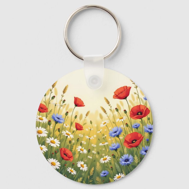 Chaveiro Padrão de Papoula de Prado de Flor Silvestre (Frente)