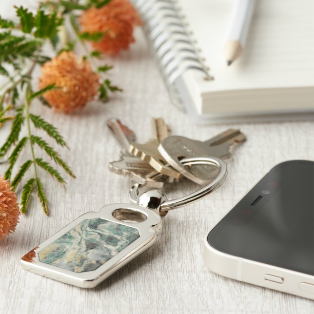 Chaveiro Padrão de Pedra Mineral Marinha Verde (Lateral)