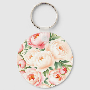 Chaveiro Padrão de Peônia Rosa Romântico
