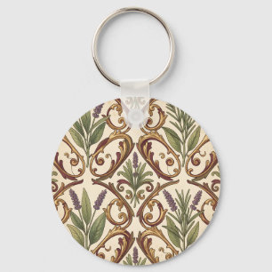 Chaveiro Padrão de Pergaminho Dourado de Lavanda e Alecrim