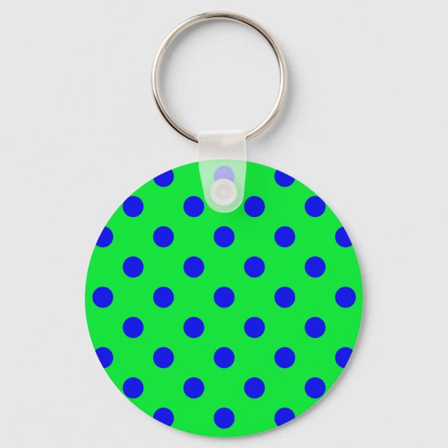 Chaveiro Padrão de Pontos Polka Azuis Sobre Verde  (Frente)