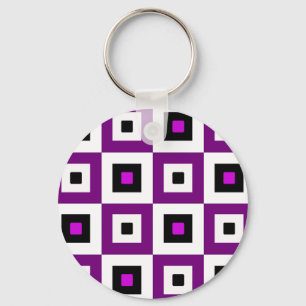 Chaveiro Padrão de Quadrados Xadrez Roxo Preto e Branco