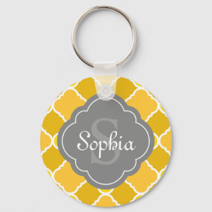 Chaveiro Padrão de Quatrefoil Amarelo com Monograma de Cinz