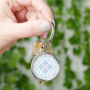 Chaveiro Padrão de repetição floral geométrica azul pastel
