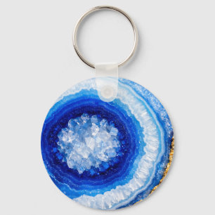 Chaveiro Padrão de Resina de Geodo Azul Dourado