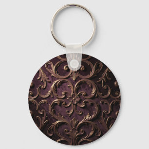 Chaveiro Padrão de Rolo Barroco Ornamentado Roxo Fundo Dour