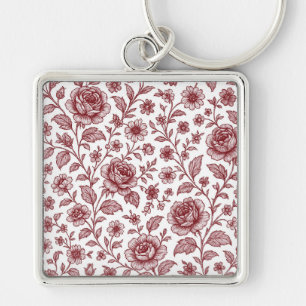 Chaveiro Padrão de Rosa da Vintage Vermelha Escura