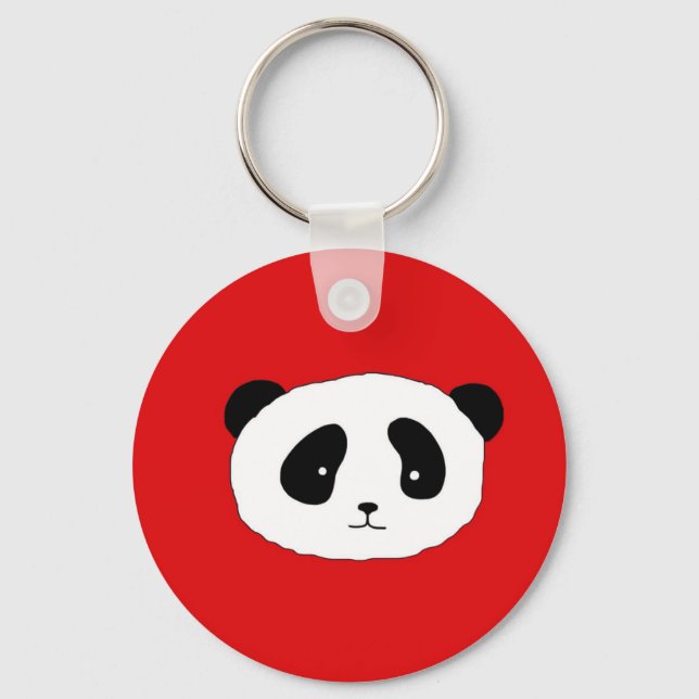Chaveiro Padrão de rosto de Panda bonito vermelho (Frente)